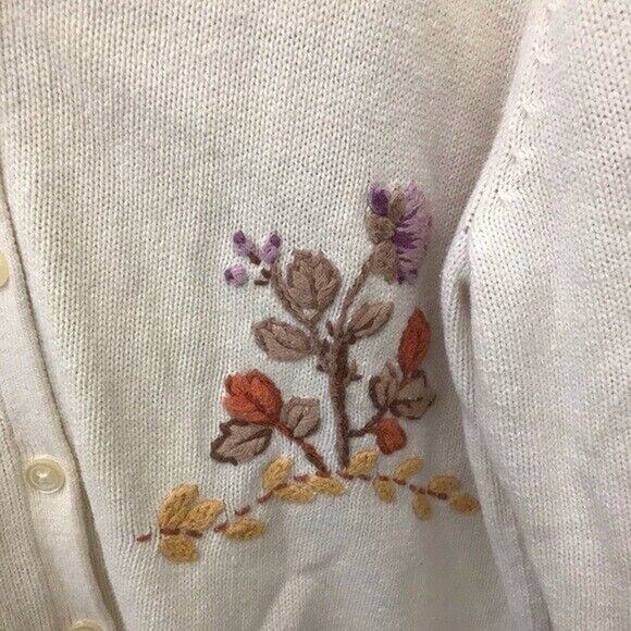VTG Floral Embroidered Crewel Knit Cardigan Womens Size Large READ - Picture 4 of 7